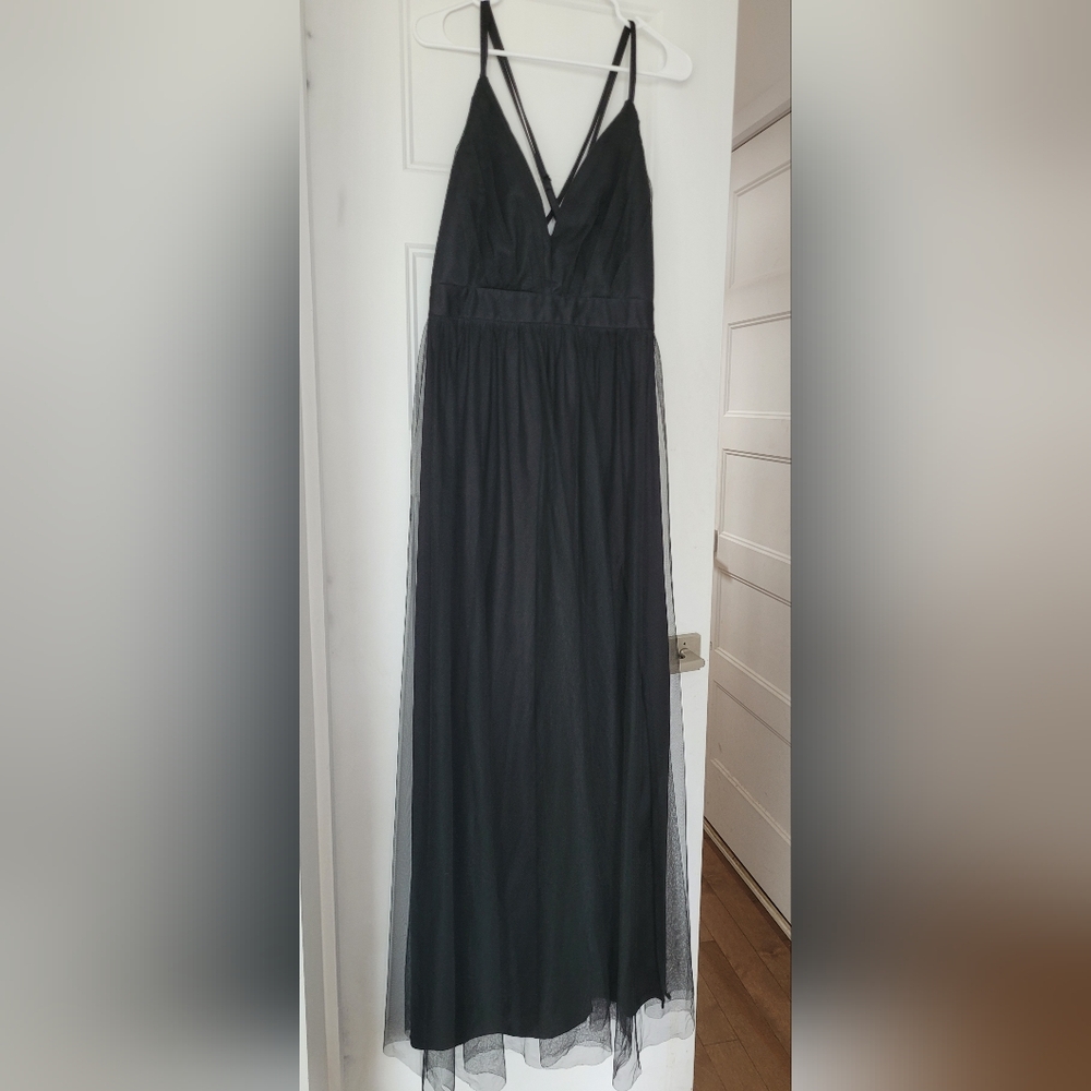 Le Chateau Black Strapless Pleated Gown